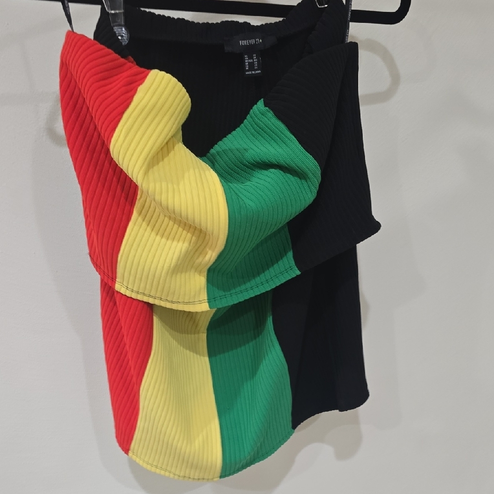 Forever 21 Asymmetrical Skirt in Red, Yellow, Green, and Black